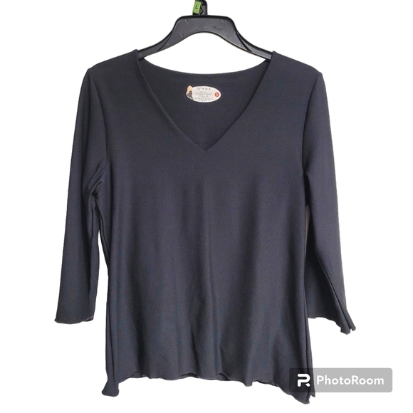 SPANX Tops - Spanx Black Tummy Control Lined V-neck 3/4 Sleeve Shapewear Top Size Small